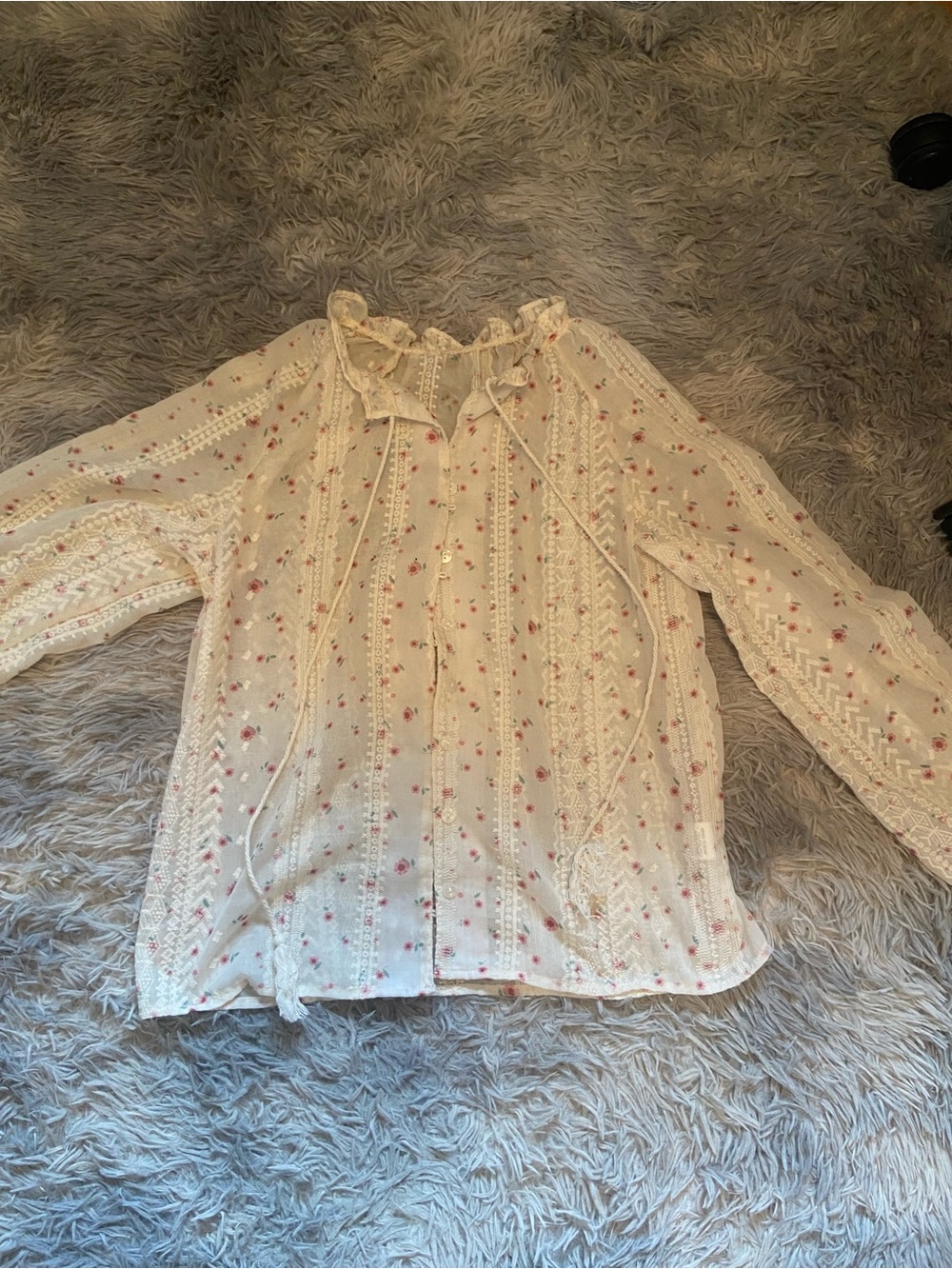 Cream Floral Peasant Top
